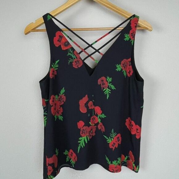 Express Floral Sleeveless Top – Size XS – Black & Red – Y2K Soft Girl Bloomcore - Picture 3 of 6
